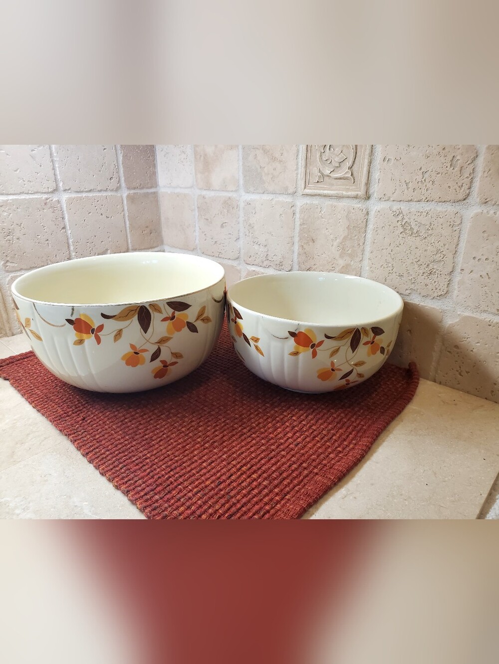 Vintage Hall's Superior Quality Kitchenware MCM Autumn Leaf Mixing/Serving Bowls